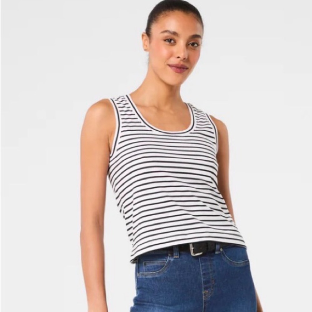 SPANX Black and White cotton crew neck Striped Tank Top